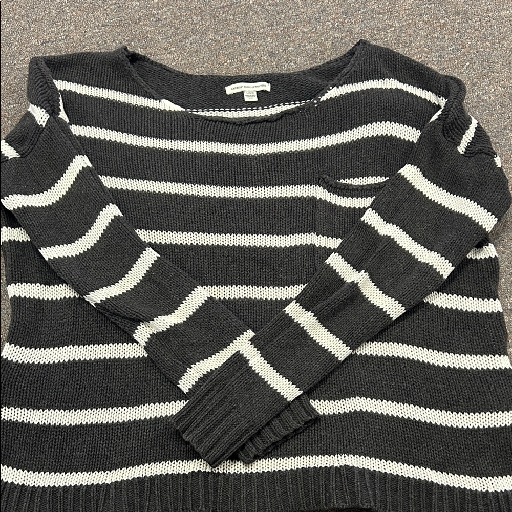 American Eagle Outfitters grey and White Striped Sweater